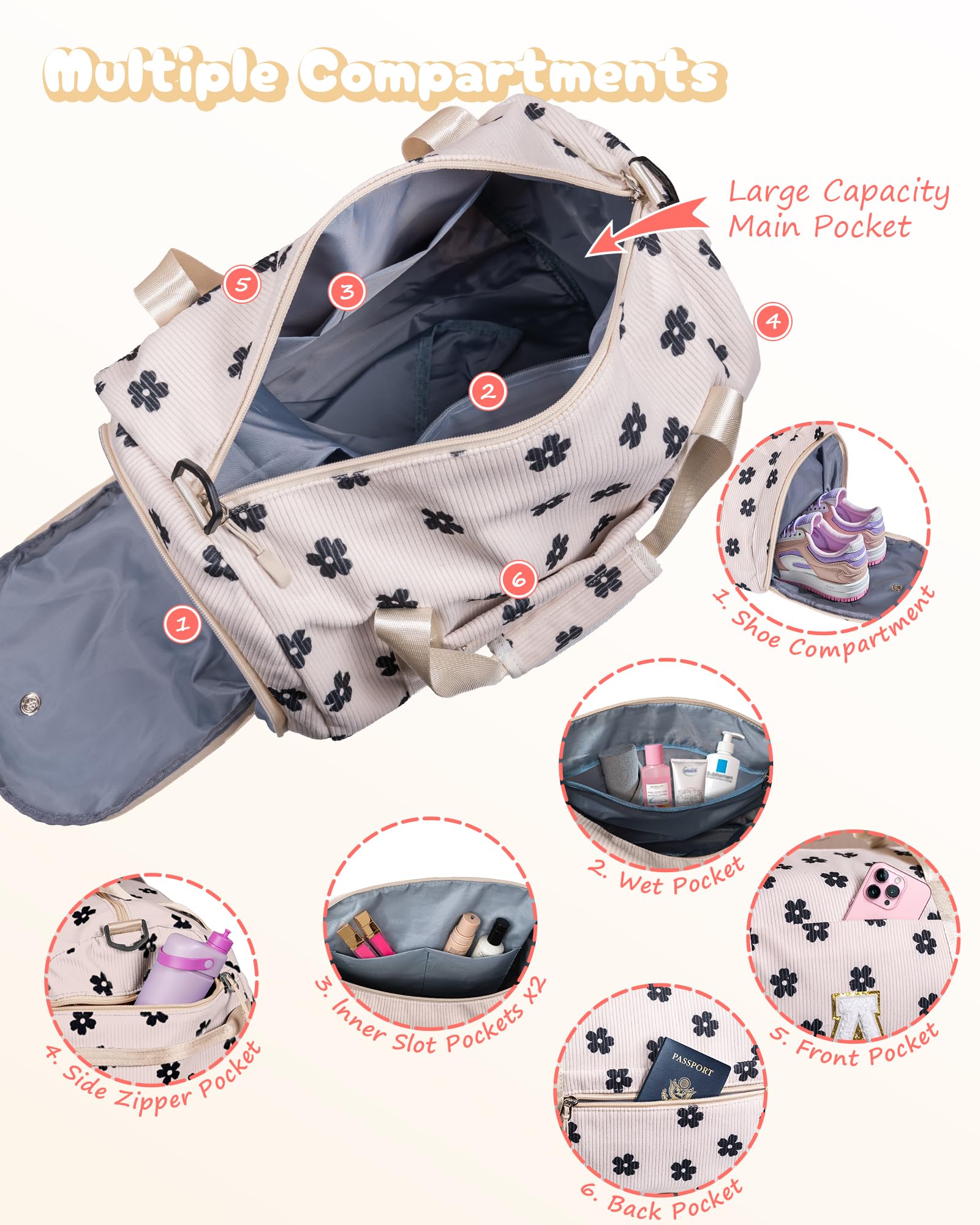 Vogewood 3 Year Old Girl Birthday Gifts, Girls Gym Bag, Kids Personalized Overnight Duffel Bags with Shoe Compartment, Customized Travel Duffle with Toiletry Bag, Trendy Stuff (Letter B)