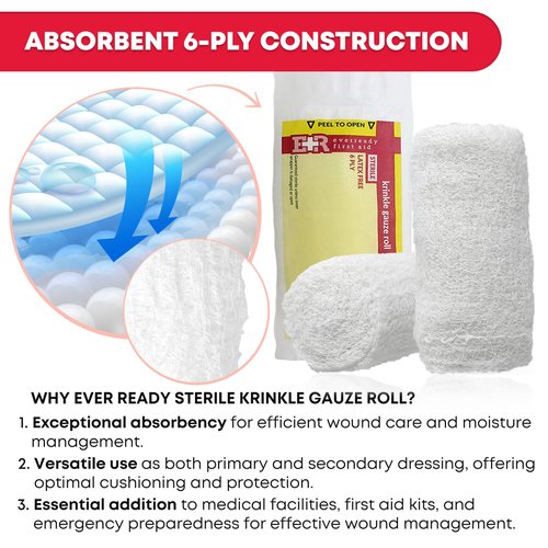 Ever Ready First Aid Sterile Krinkle Kerlix Type 4 1/2" x 4.1 Yds, Latex Free, 6 PLY, Gauze Bandage Roll - 24 Count