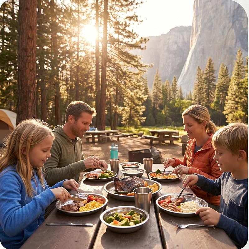 Stainless Steel Camping Dinnerware Set for 4-6 | 26-Piece Mess Kit with Plates, Bowls, Cups & Carry Mesh Bag