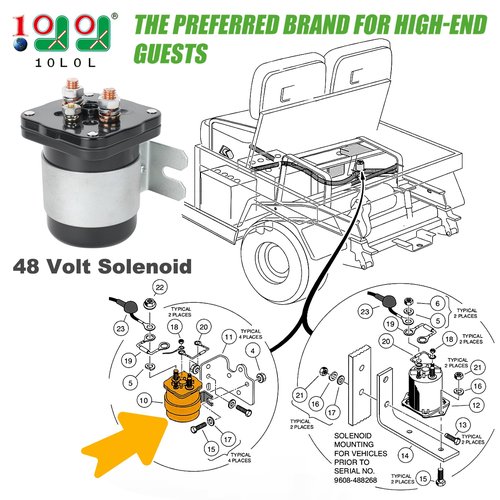 10L0L Heavy Duty 48V 4-Terminal Solenoid for Club Car, EZGO, Yamaha Golf Carts - Compatible with Club Car 101883601, EZGO 73231G01, Yamaha JR1-H1950-00 - 586 Series