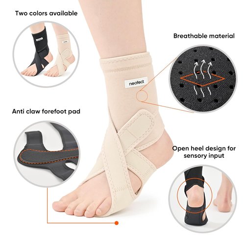 NEOFECT Drop Foot Brace - Adjustable AFO Ankle Support for Walking & Stroke Recovery | Beige, Left Size