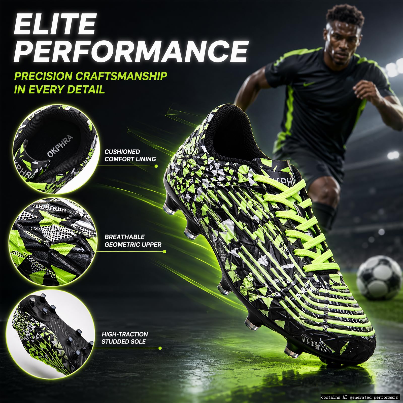 OKPHRA Kids Soccer Cleats Boys Girls Turf Traning Football Shoes, Green 31