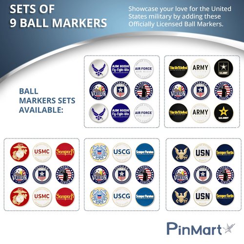 PinMart’s Officially Licensed United States Veteran Navy Bundle Pack of 9 Golf Ball Markers - Golf Accessories for Men and Women – Magnetic Veteran Ball Markers Set of 9
