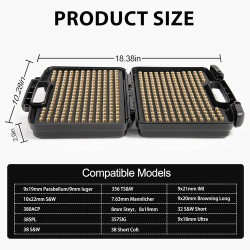 Kinghardcase 390 Round 9mm Ammo Storage Case - Travel Safe & Home Protection for 9x19mm, 380ACP & More