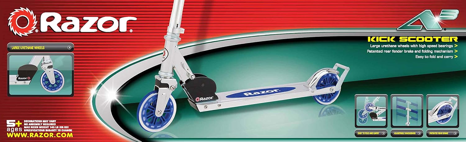 Razor A3 Kick Scooter for Kids - Lightweight, Foldable Design with Larger Wheels & Front Suspension