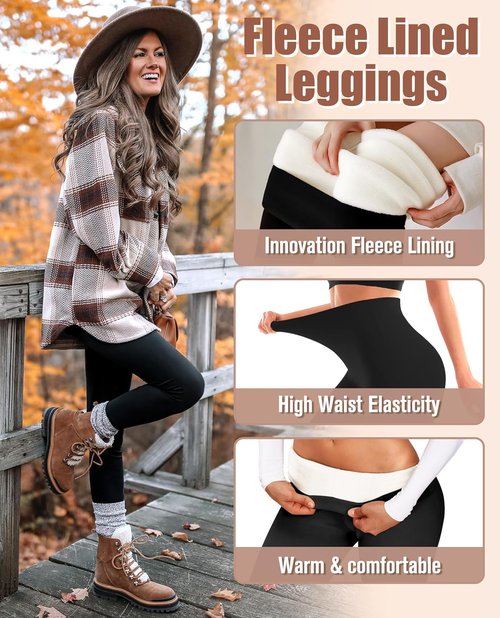 Bluemaple Fleece Lined Leggings - High Waisted Tummy Control | Thermal Warm Yoga Pants for Winter