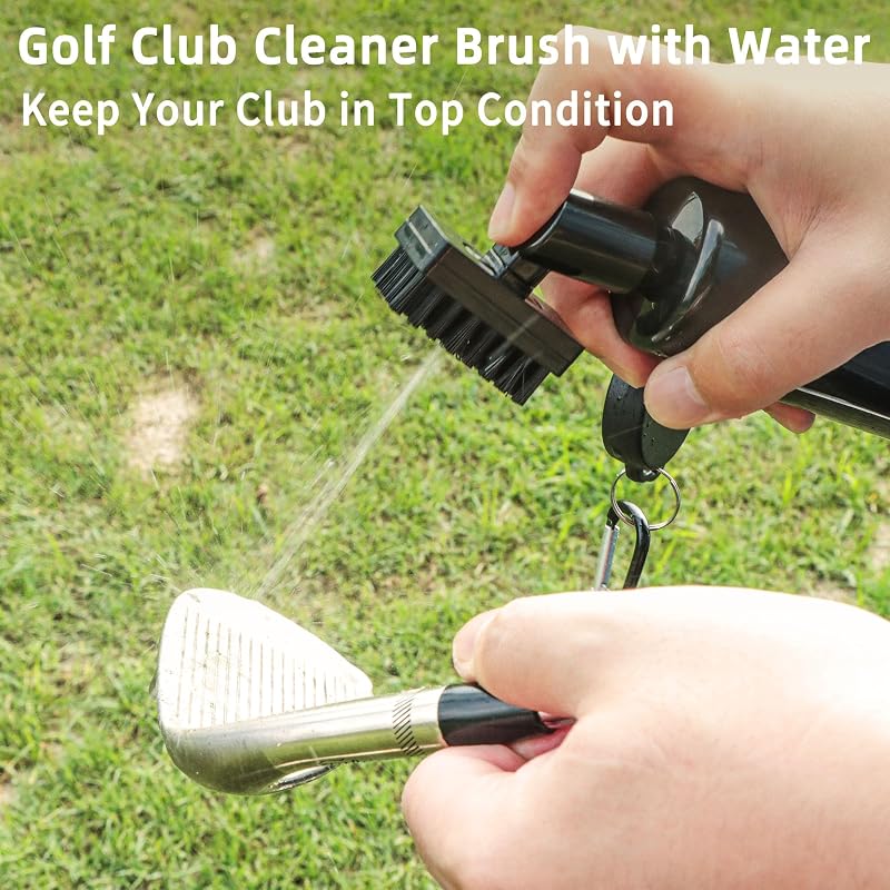 Golf Water Brush with Spray Bottle - 5 oz, Retractable Clip & Cover, Essential Golf Accessory (Variation: Golf Club Brush)