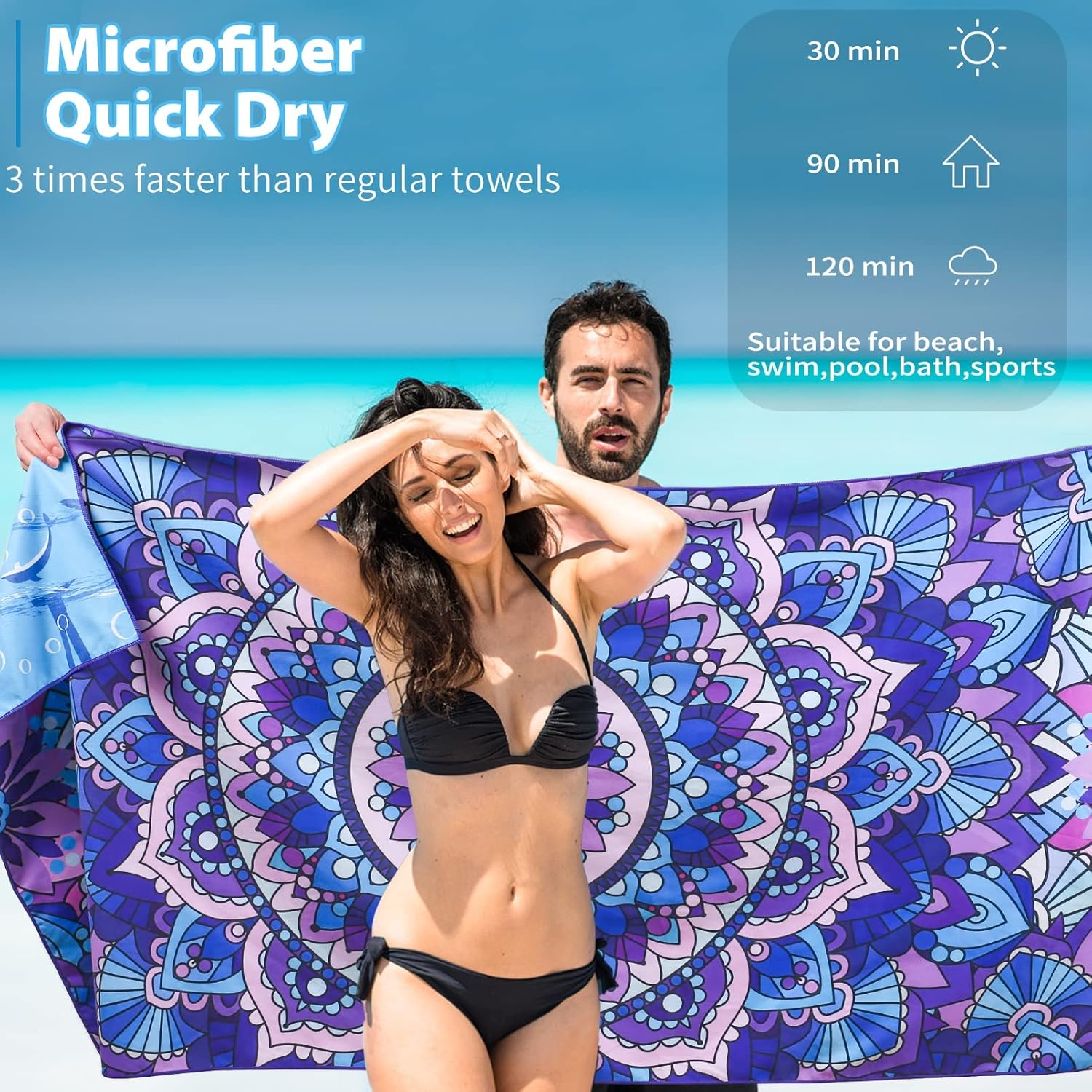 TwoYek Microfiber Beach Towels - Lightweight & Quick-Dry | Oversized 71x32 Sand-Free Travel Essentials