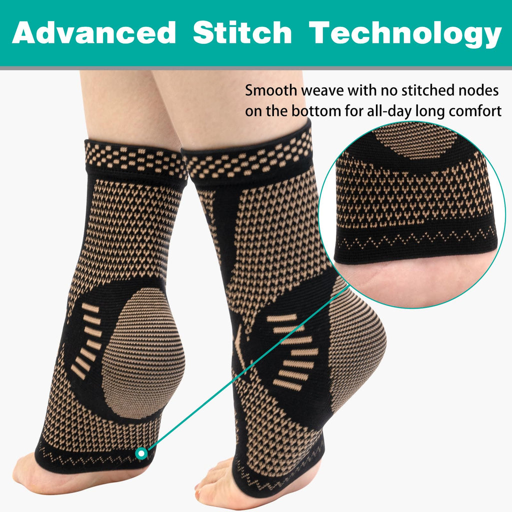 INDEEMAX Ankle Brace for Sprained Ankle Compression Sleeve, 2 Pack Copper Infused Ankle Support Brace for Women & Men, Plantar Fasciitis Relief Achilles Tendonitis, Sports Running, Copper Black, L