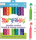 Ooly 18 Double-Sided Stamping Markers - Versatile Brush Tip & Stamp for Creative School Supplies