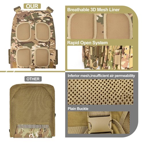 ADHOME Quick Release Tactical Vest, Adjustable Breathable Weighted Vest for Men, Strong Tensile Lightweight Molle Vest 1000D Nylon for Duty Hunting Gaming
