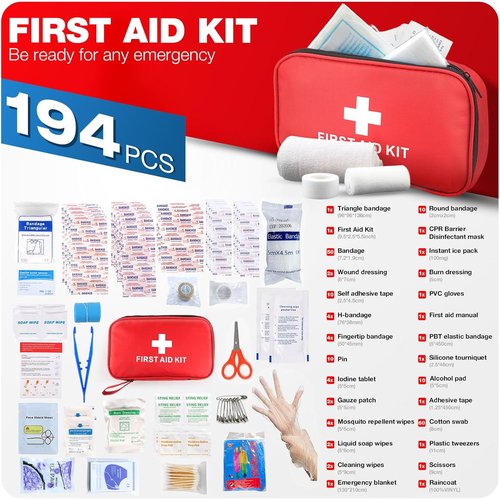 First Aid Kit | 194-Piece Emergency Kit for Hiking, Camping, and Outdoor Survival - Compact & Versatile