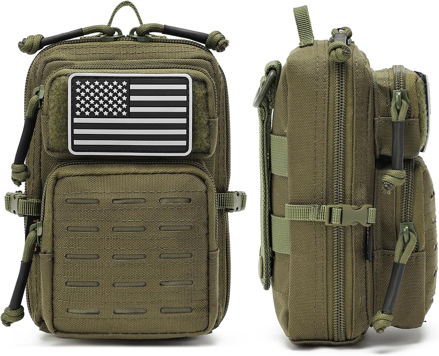 Skiennix Tactical Molle Utility Pouches - 2 Pack Mini EDC Phone & Tool Pouches with US Flag Patch
