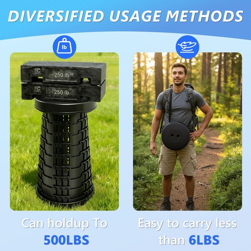 graxie Upgraded Collapsible Stool with Table Top, Portable Telescopic Seat, Folding Stool for Camping Gardening Fishing Hiking BBQ, Tabletop Diameter 19.7 inches