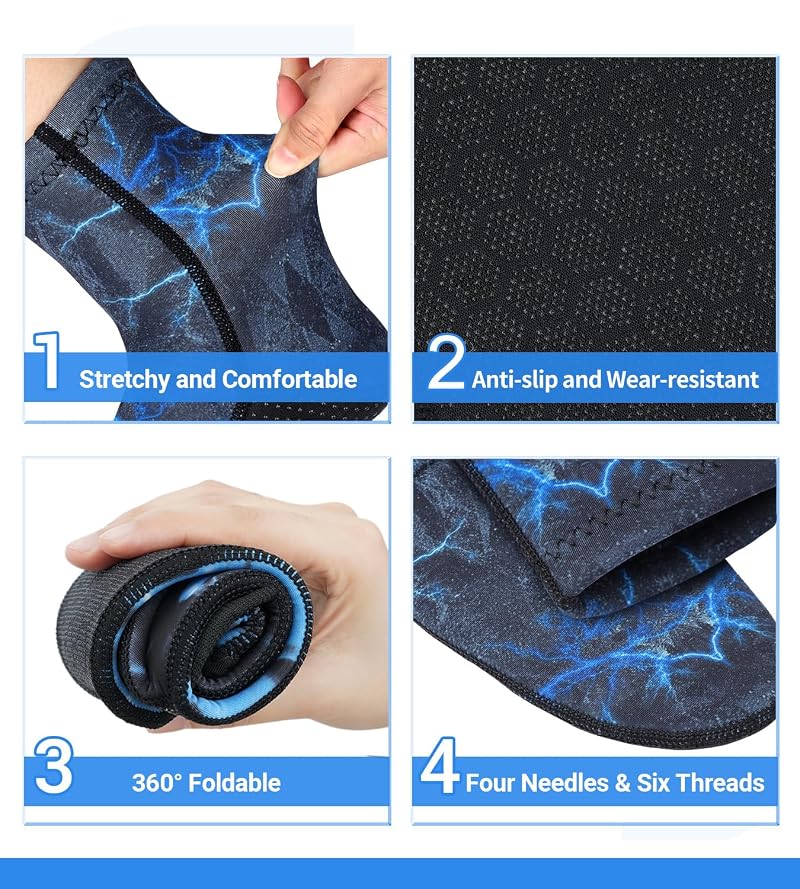 Neoprene Socks 3mm With Velcro - Anti-Slip Water Sports Socks, Blue-Camo, Large
