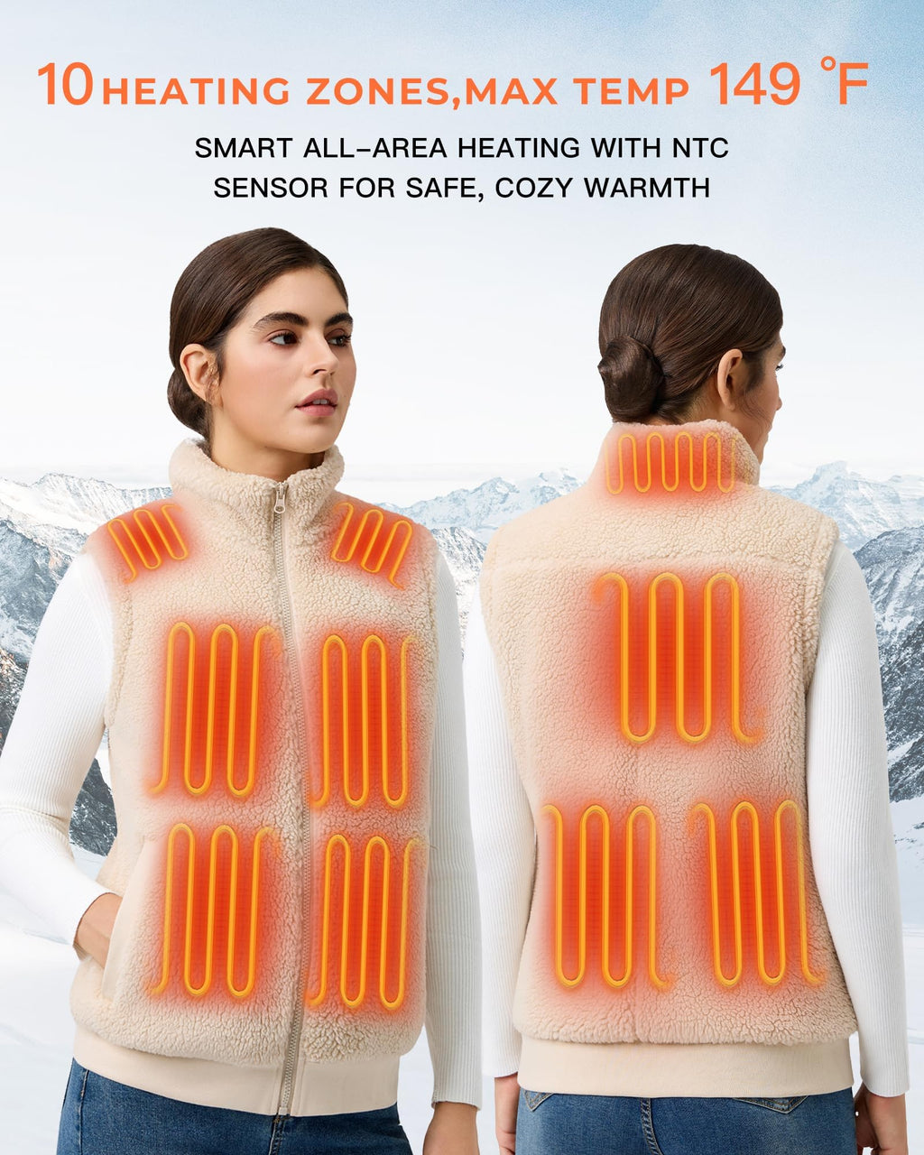 Topdot Fuzzy Fleece Heated Vest for Women with 16000mAh 7.4V Battery, Ergonomic 10 Heating Zones Women's Heated Vest