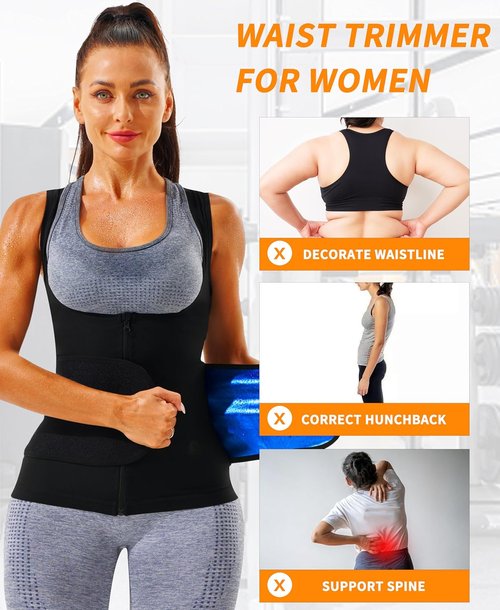 LMCOB Sauna Vest for Women - Heat Trapping Waist Trainer Workout Sweat Vest with Zipper