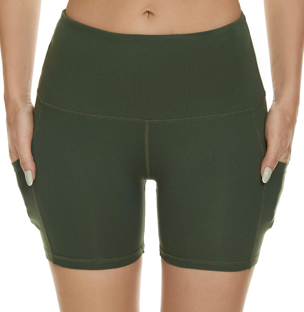 Tandisk Women's High Waist Biker Shorts - Comfortable Compression Yoga Shorts with Side Pockets