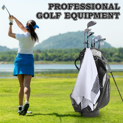 Vabean 2 Pcs 22 x 44 Large Golf Towel Caddie Style Center Cut Caddy Hanging Fast Drying Golf Club Cotton and Polyester Blend Camping Towels(Black-White, Dark Gray-White)