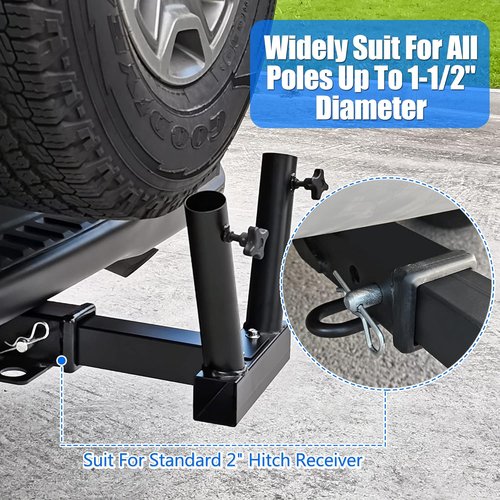 KAIRAY Hitch Mount Dual Flagpole Holder - Universal Fit for 2-Inch Receiver | Ideal for Trucks, SUVs, RVs