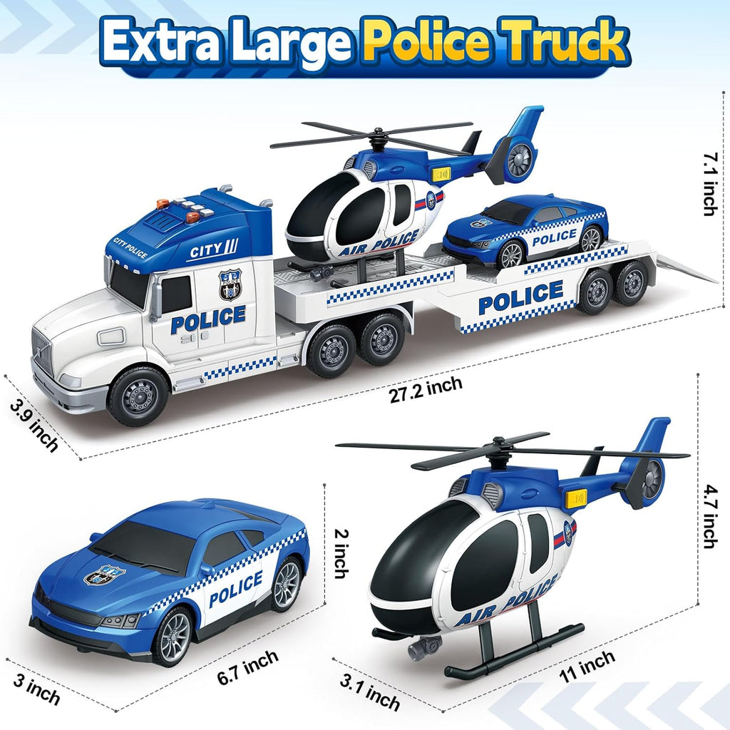 SpringFlower Police Truck Toy - Extra Large 3-in-1 Set with Racing Car & Helicopter | Perfect Birthday Gift for Toddlers Ages 3-6