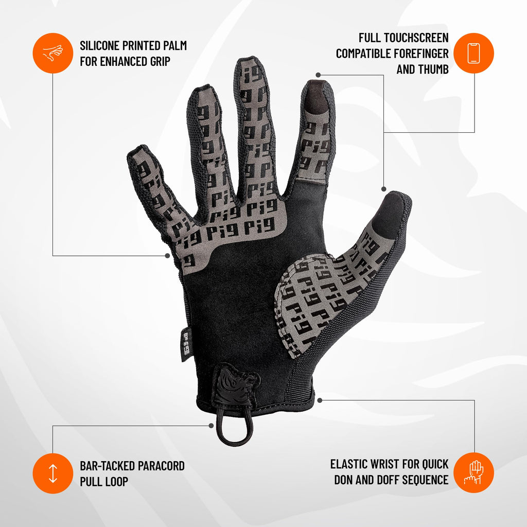 PIG Delta Utility Tactical Gloves, Touchscreen Compatible, High Dexterity, for Shooting, 1 Pair, Black, Large