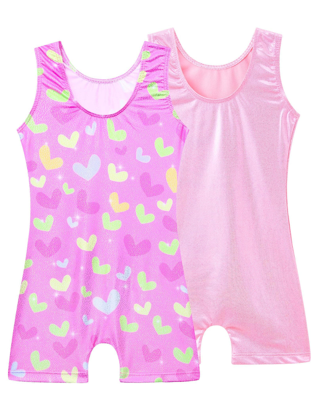 Tziharora Gymnastics Leotards for Girls Size 4-5t Shiny Pink 2 Pack Biketards Adorable Workout Bodysuits