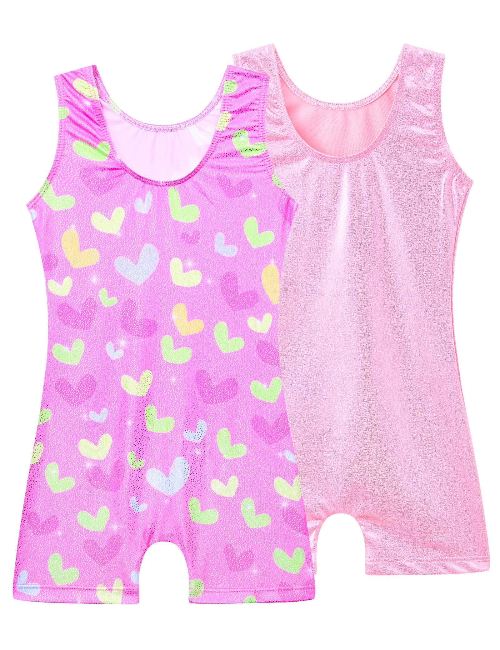 Tziharora Gymnastics Leotards for Girls Size 4-5t Shiny Pink 2 Pack Biketards Adorable Workout Bodysuits