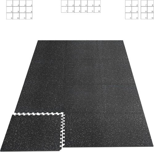 HAPBEAR Exercise Equipment Mats - 12 Pcs High-Density Rubber Interlocking Tiles | 48 Sq Ft, 24x24in Heavy-Duty Treadmill Mat for Home Gym