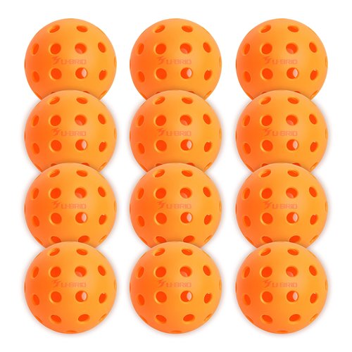 U-BRIO Pickleball Balls, 40 Holes Outdoor Pickleball Balls Orange 12 Pack High Bounce Stable Trajectory Stylish Durable Crack-Resistant Pickleballs.