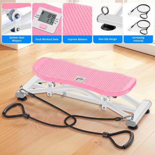 Pilates Balance Board with Resistance Bands, Versatile Rocking Stepper, Ski Machine & Wobble Board Featuring LCD Monitor, 330 lbs High-Capacity Balance Pad for Core, Leg, Waist, Ab Exercise