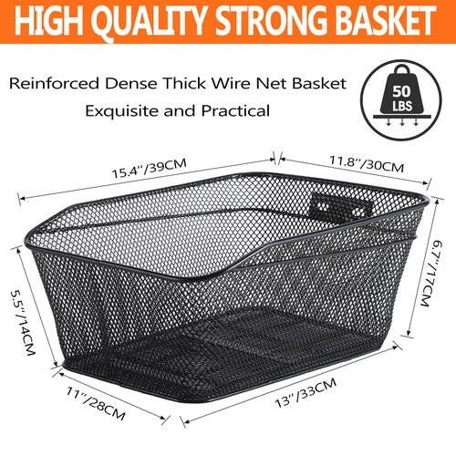 YONTUO Rear Bike Basket with Liner,Large Bicycle Basket with Waterproof Cover,Bicycle Rear Basket with Cargo Net,Great for Bike Trip,Carrying Grocery and Some Heavy Load，BCB04