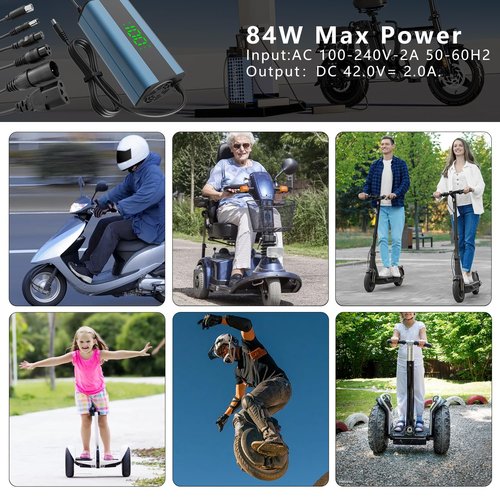 42V 2A Electric Scooter Charger 5 in 1 Plugs Universal,for 36V Electric Scooter Ebike Lithium Battery, Smart Display, Fast Charging, Overcharge Protection, Compatible with Multiple Models