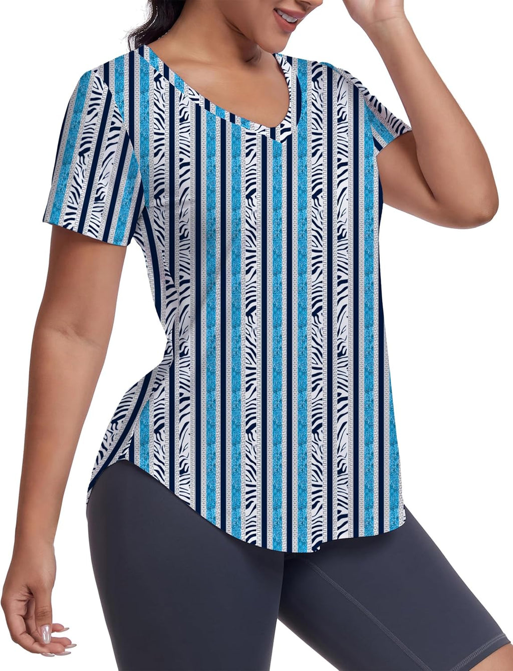 Skiennix Short Sleeve Workout Shirt - Loose Fit V-Neck Exercise Top for Yoga & Gym | Dry Fit, Comfortable