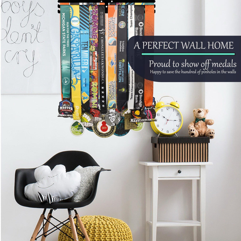 Sports Marathon Medal Display Hanger - Wall-Mounted Holder for Over 40 Medals | Matt Black Finish