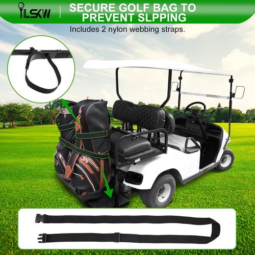 Golf Cart Bag Holder Bracket for 2+2 Seater Golf Cart Rear Seat with 1 inch Sqaure Strut, No Drilling Golf Cart Rear Bag Holder Fits EZGO, Club Car, Yamaha Golf Carts