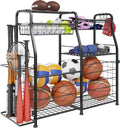 Garage Sports Equipment Organizer - Mobile Ball Storage Rack with Elastic Rope | Indoor/Outdoor Gear Storage, Black