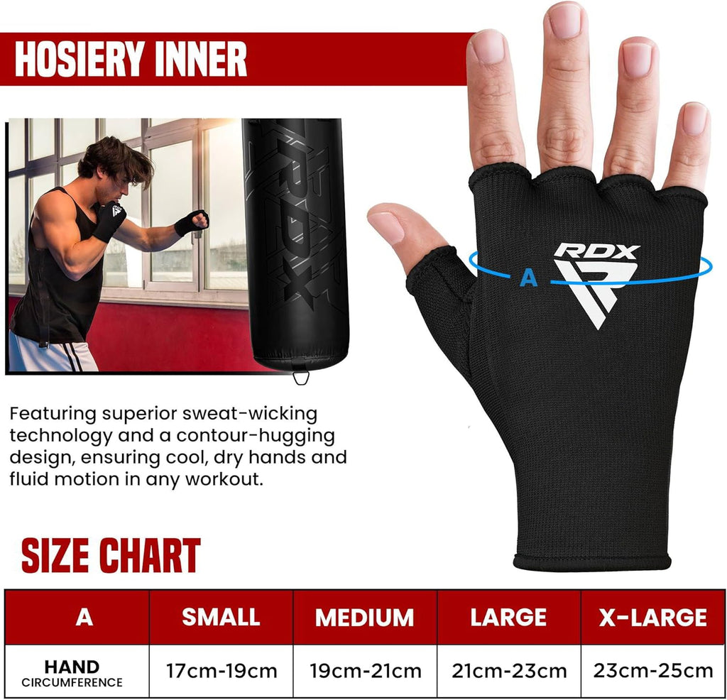 RDX Boxing Hand Wraps - Elasticated Inner Gloves for Men & Women | Fist Protection for MMA, Muay Thai, Kickboxing