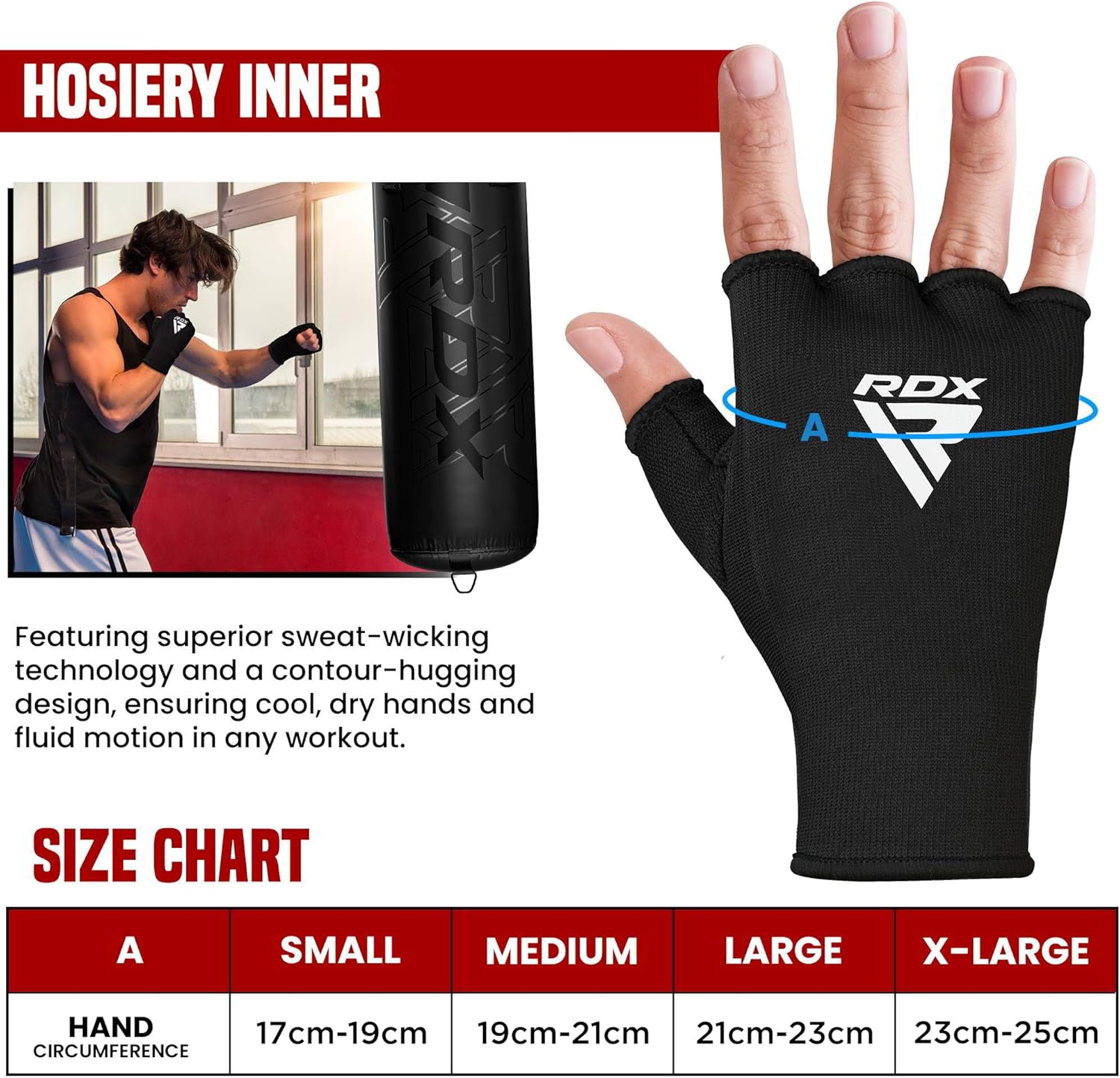 RDX Boxing Hand Wraps - Elasticated Inner Gloves for Men & Women | Fist Protection for MMA, Muay Thai, Kickboxing