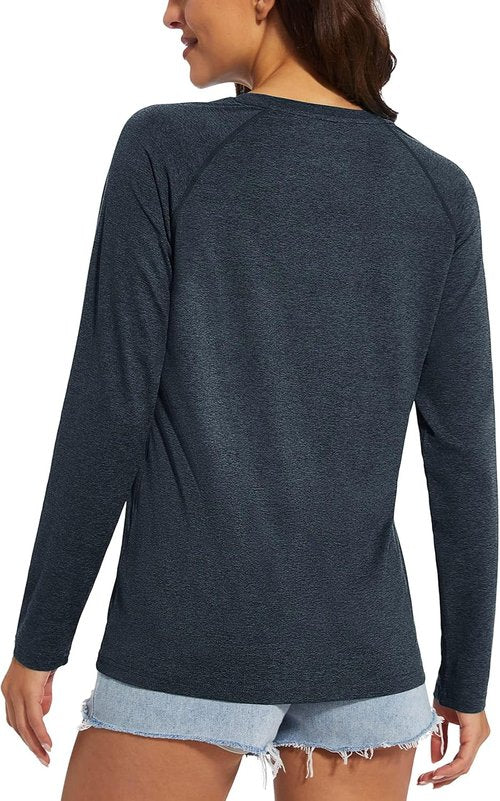 MAGCOMSEN Women's Long Sleeve Workout Shirt - UPF 50+ Sun Protection for Running & Swimming