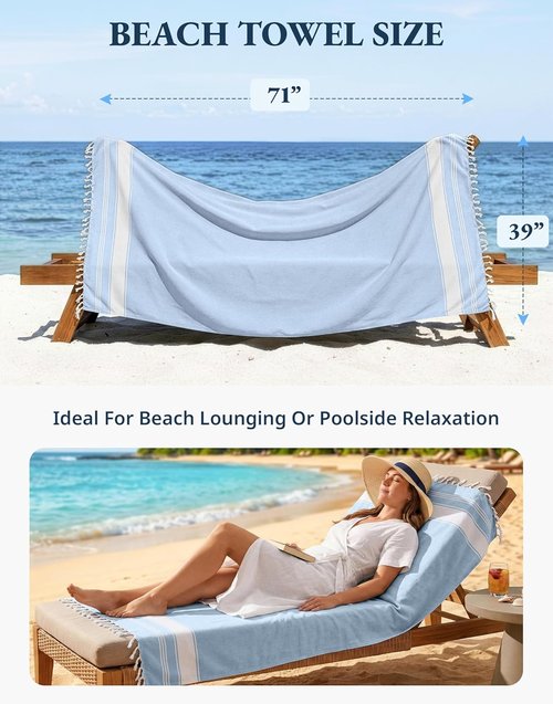 LANE LINEN Oversized Beach Towels for Women - Quick Dry, Sand Free, Lightweight, 39"x71", Sky Blue | 2 Pack