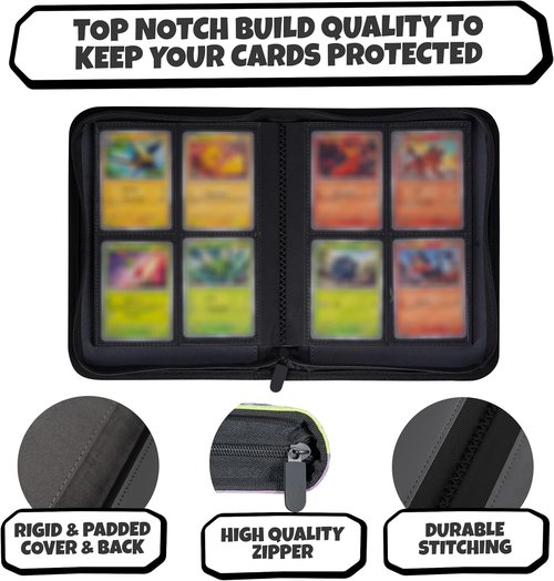 3D Card Binder for Pokémon - Stunning PU Leather Design with Zipper | Holds 160 Cards with 4 Pocket Pages