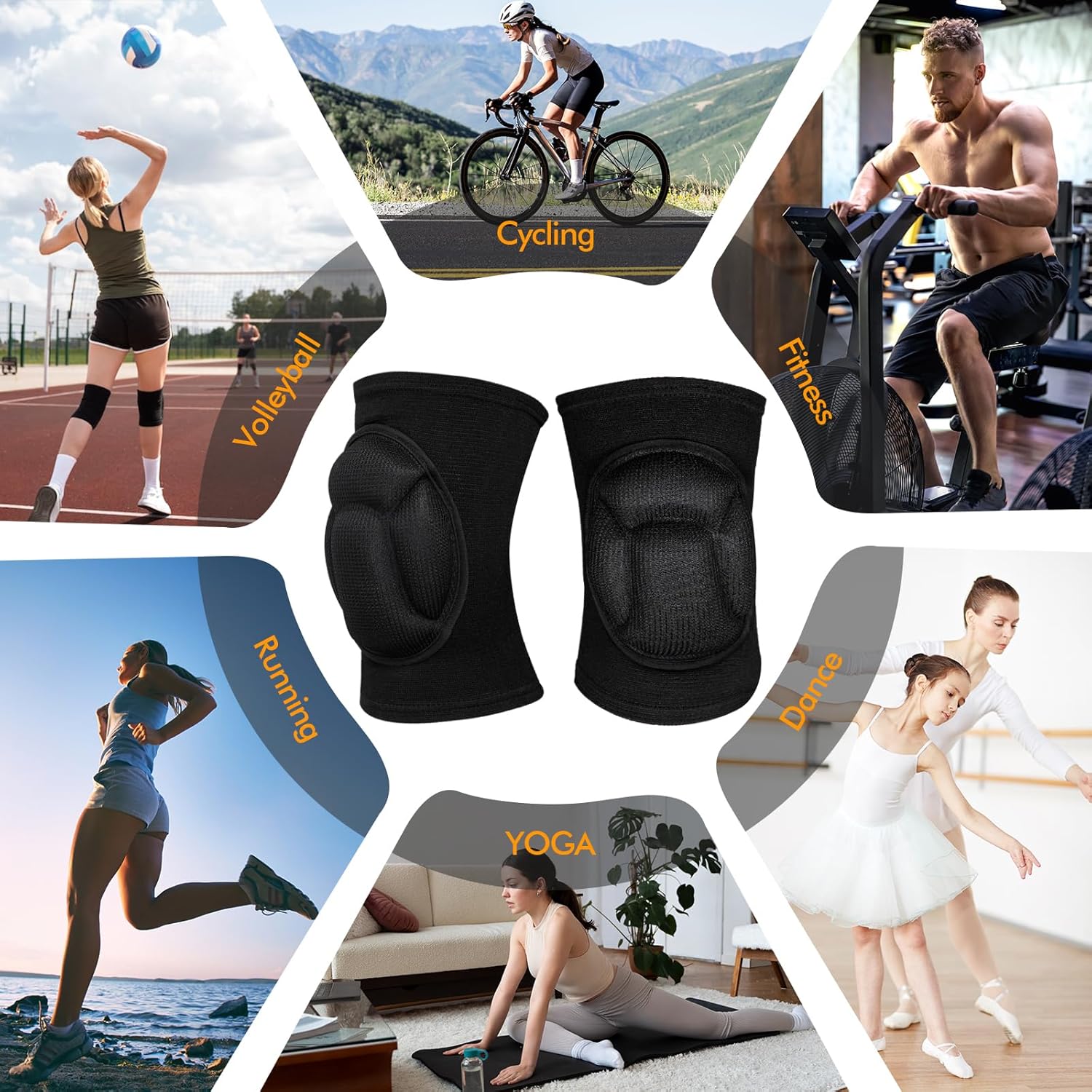 Skiennix Protective Knee Pads - Thick EVA Foam Anti-Slip Design for Volleyball, Cycling & More | Size M - Black