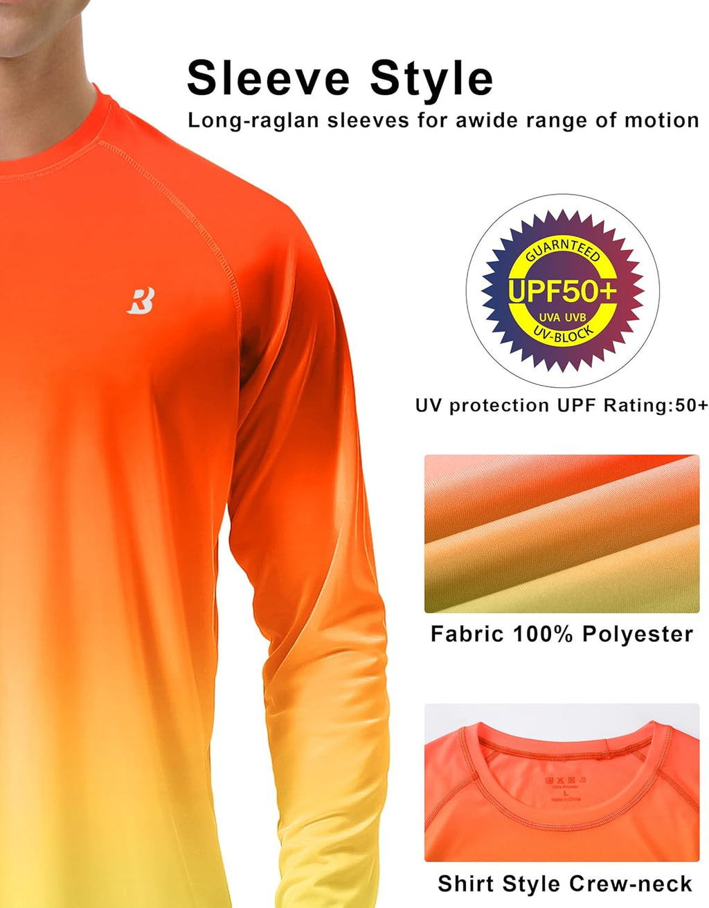 Roadbox Men's UV Sun Protection Shirt - UPF 50+ Long Sleeve Rash Guard for Fishing & Hiking