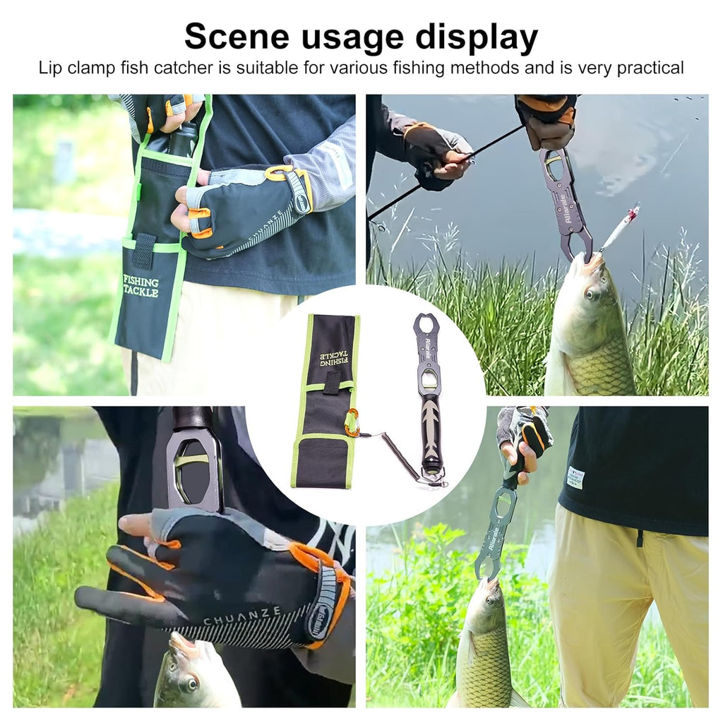 Skiennix Fish Lip Gripper - Professional Aluminium Alloy Fish Holder with 40 lb Weight Scale & 360° Rotation