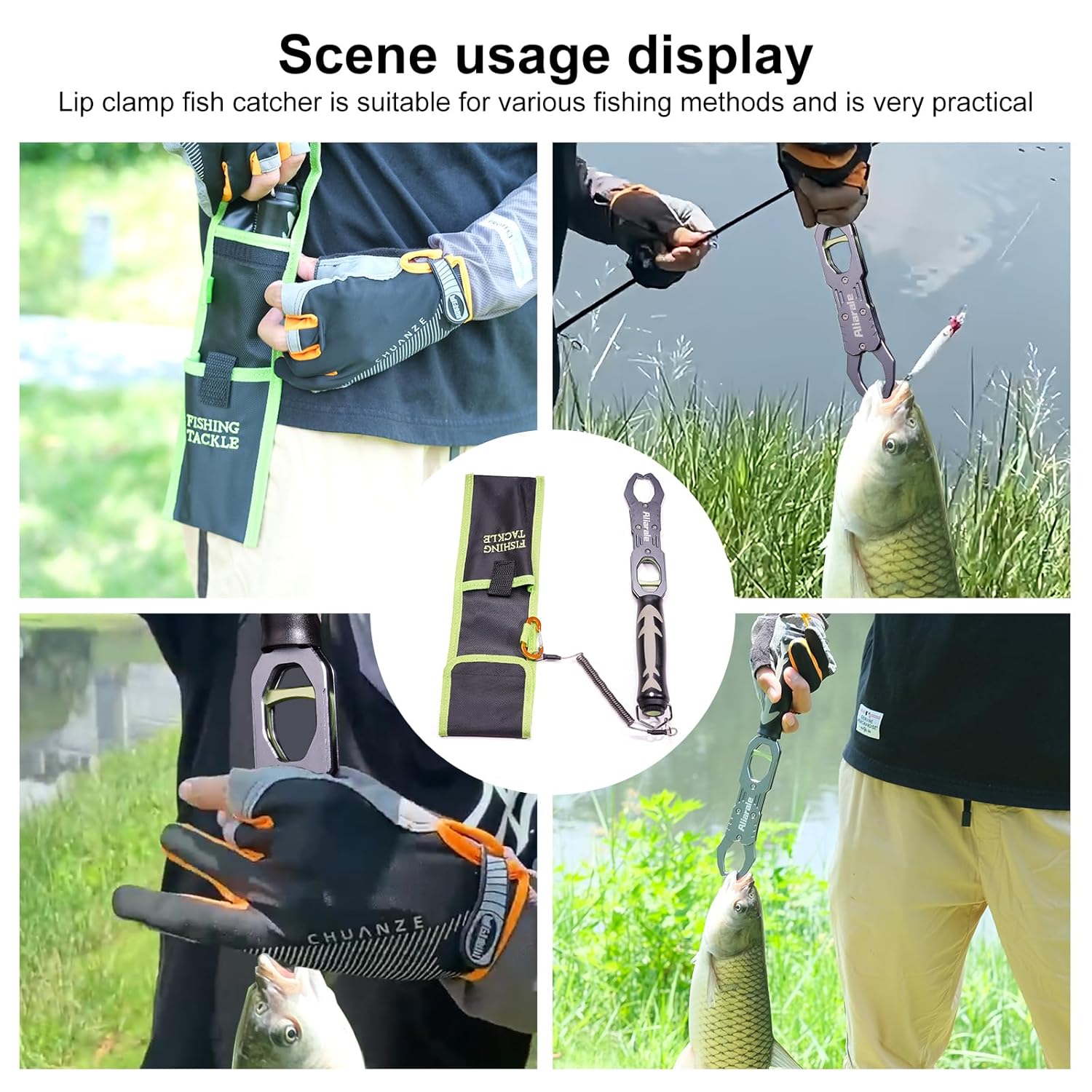 Skiennix Fish Lip Gripper - Professional Aluminium Alloy Fish Holder with 40 lb Weight Scale & 360° Rotation