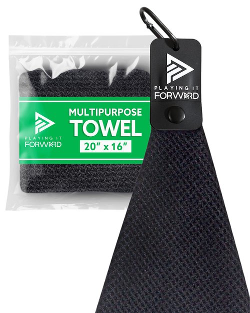 Playing It Forward Magnetic Multi Sport Microfiber Towel for Gym, Running, Tennis, Workout, Golf Bags, Strong Magnet Hold, Gym Towels, Magnetic Golf Towels, Fast Drying, Men & Women, Black
