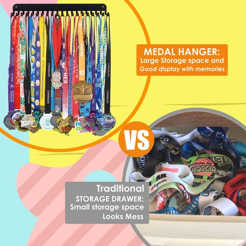 Medal Holder Display Hanger Trophy Shelf - Sturdy Wall Mount Medals Trophys Easy to Install-Race Sports Medal Holder Display Hanger for Gymnastic,Soccer,Runner,Wrest,Football,Basketball