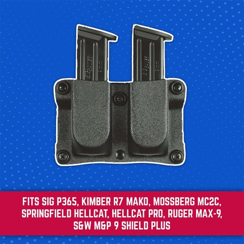 DeSantis Quantico Double Magazine Pouch- Pistol Magazine Holder, Fits SIG P365, Kimber R7 Mako, Mossberg MC2C, Springfield Hellcat, Hellcat Pro, Ruger MAX-9, S&W M&P 9 Shield Plus- Ambidextrous, Black