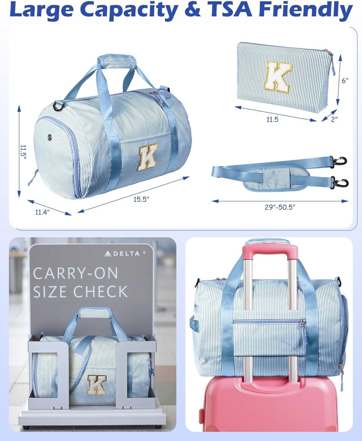 Skiennix Girls Travel Duffle Bag - Customized Overnight Bag with Shoe Compartment & Makeup Pouch | Perfect Birthday Gift for 9-Year-Old (Letter G)